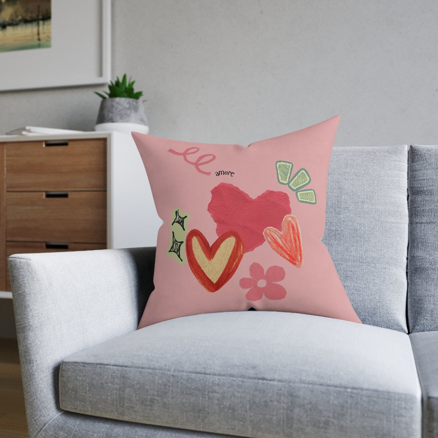 Amore Square Pillow - Pink Back