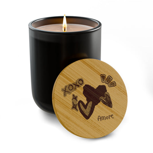 Amore XOXO 14oz Scented Soy Candle with Engraved Bamboo Lid