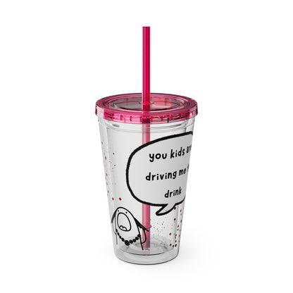Funny Sunsplash Tumbler | 16oz Travel Cup for Moms | Humor Gift | Straw Included | Perfect for Daily Use or Parties