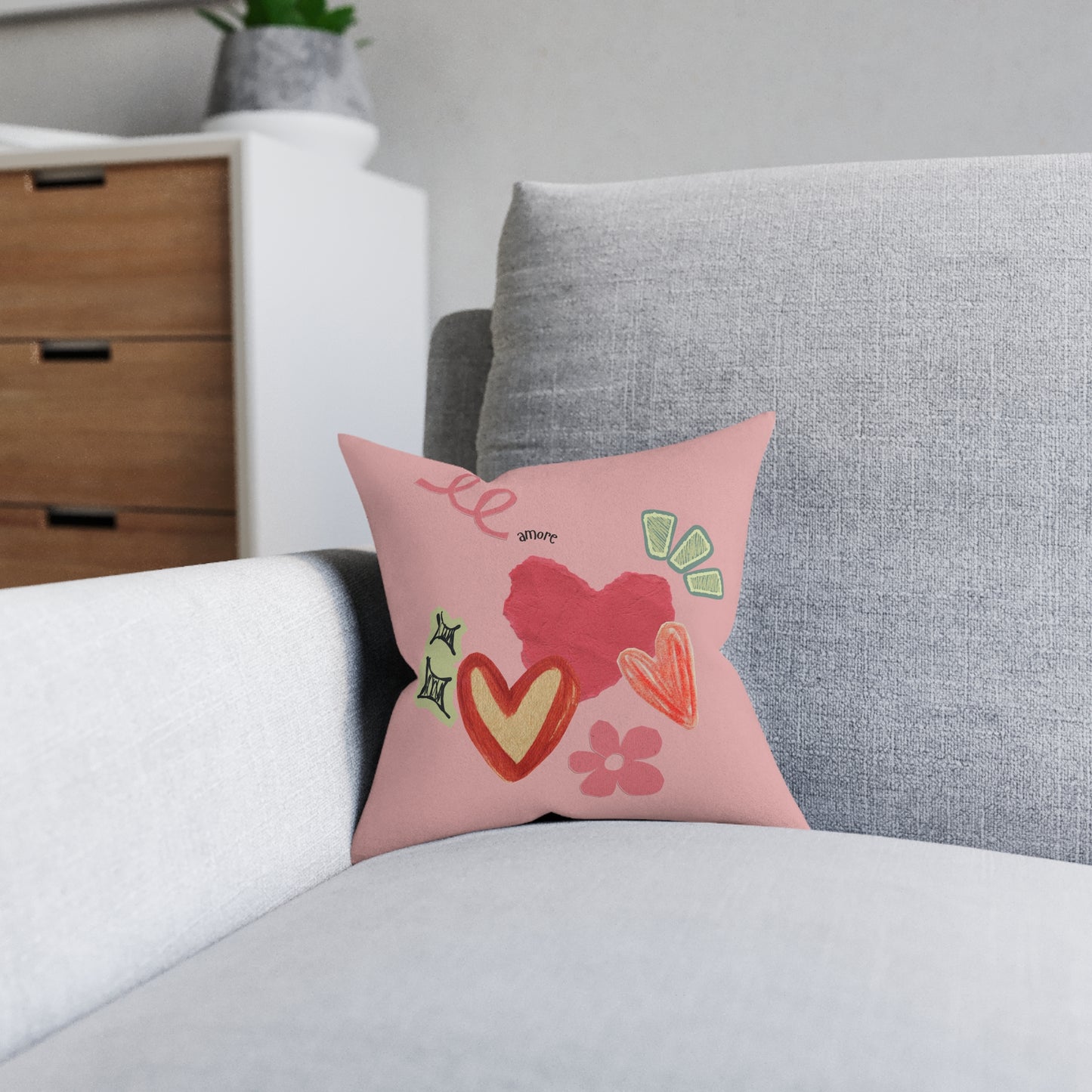Amore Square Pillow - Pink Back