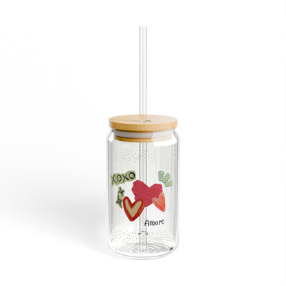 Amore 16oz Sipper Glass with Lid and Straw