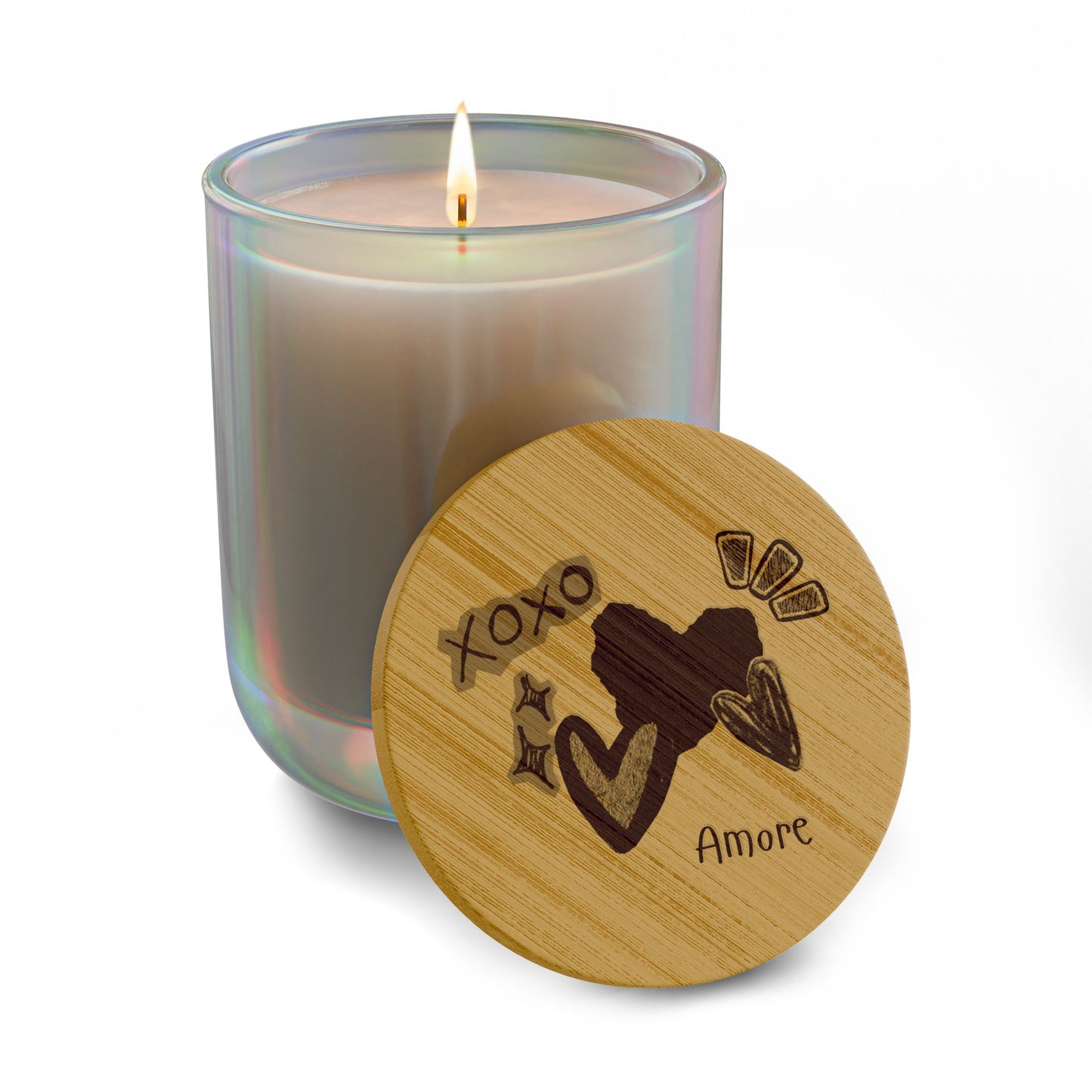 Amore XOXO 14oz Scented Soy Candle with Engraved Bamboo Lid