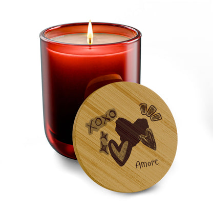 Amore XOXO 14oz Scented Soy Candle with Engraved Bamboo Lid
