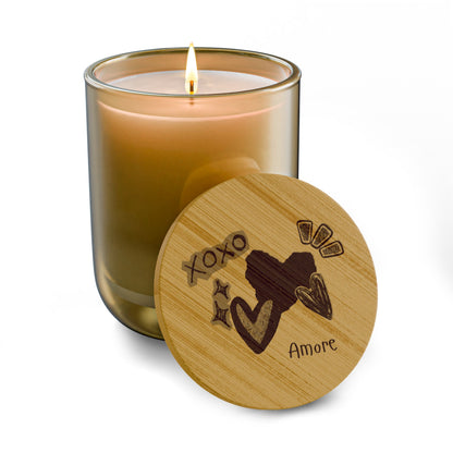 Amore 14oz Scented Soy Candle with Engraved Bamboo Lid
