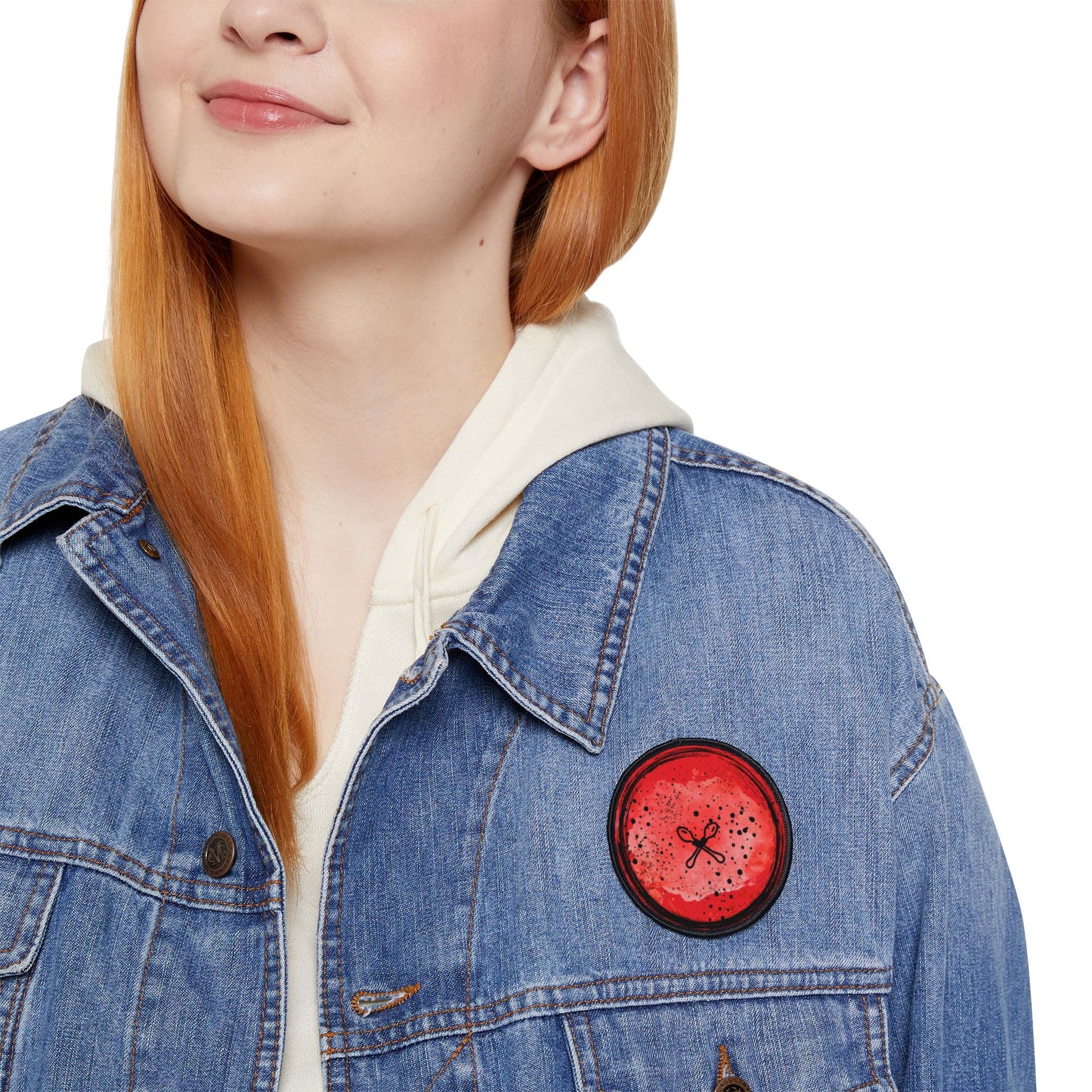 Wooden Cross Spoons and Blood Splatter Iron-On Patch, Fun Denim Jacket Accent, Gift for Mom, Unique Sewing Accessory, Custom Patch for Personalization