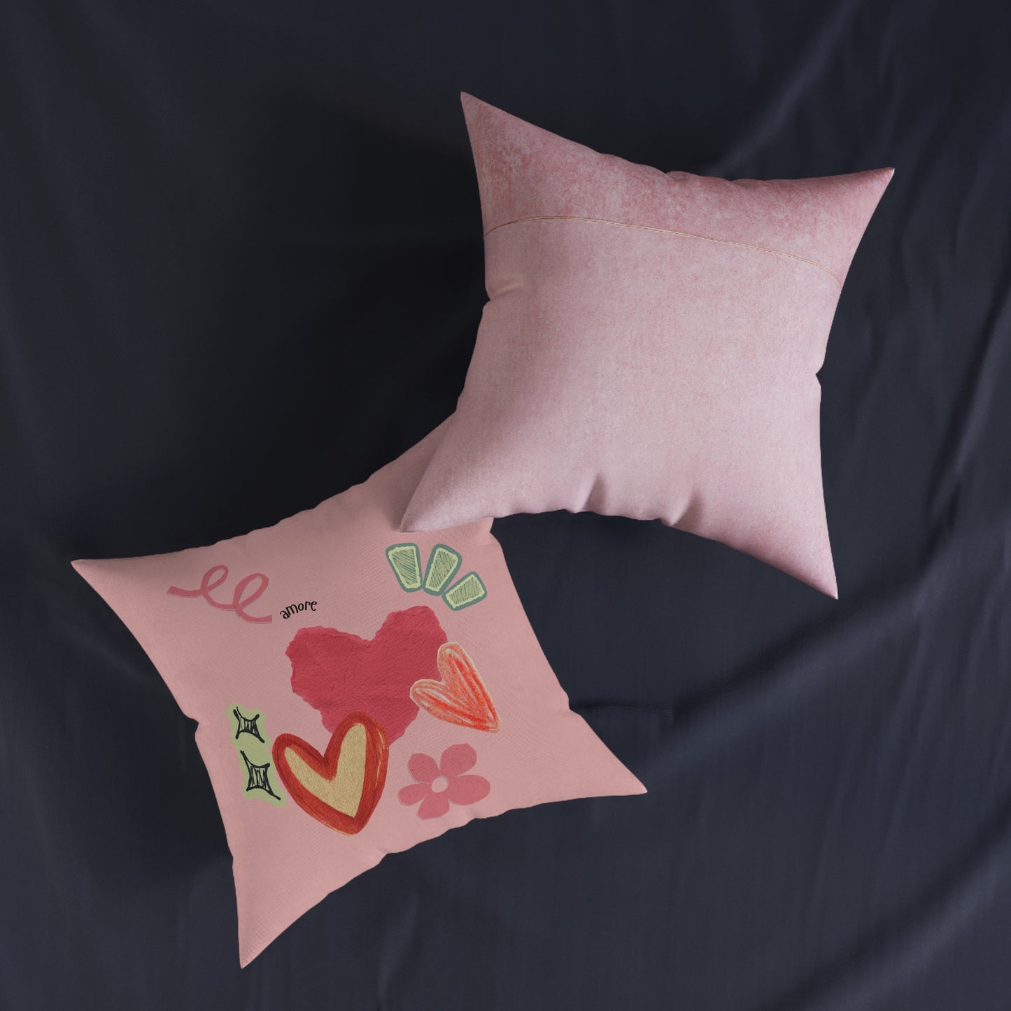 Amore Square Pillow - Pink Back