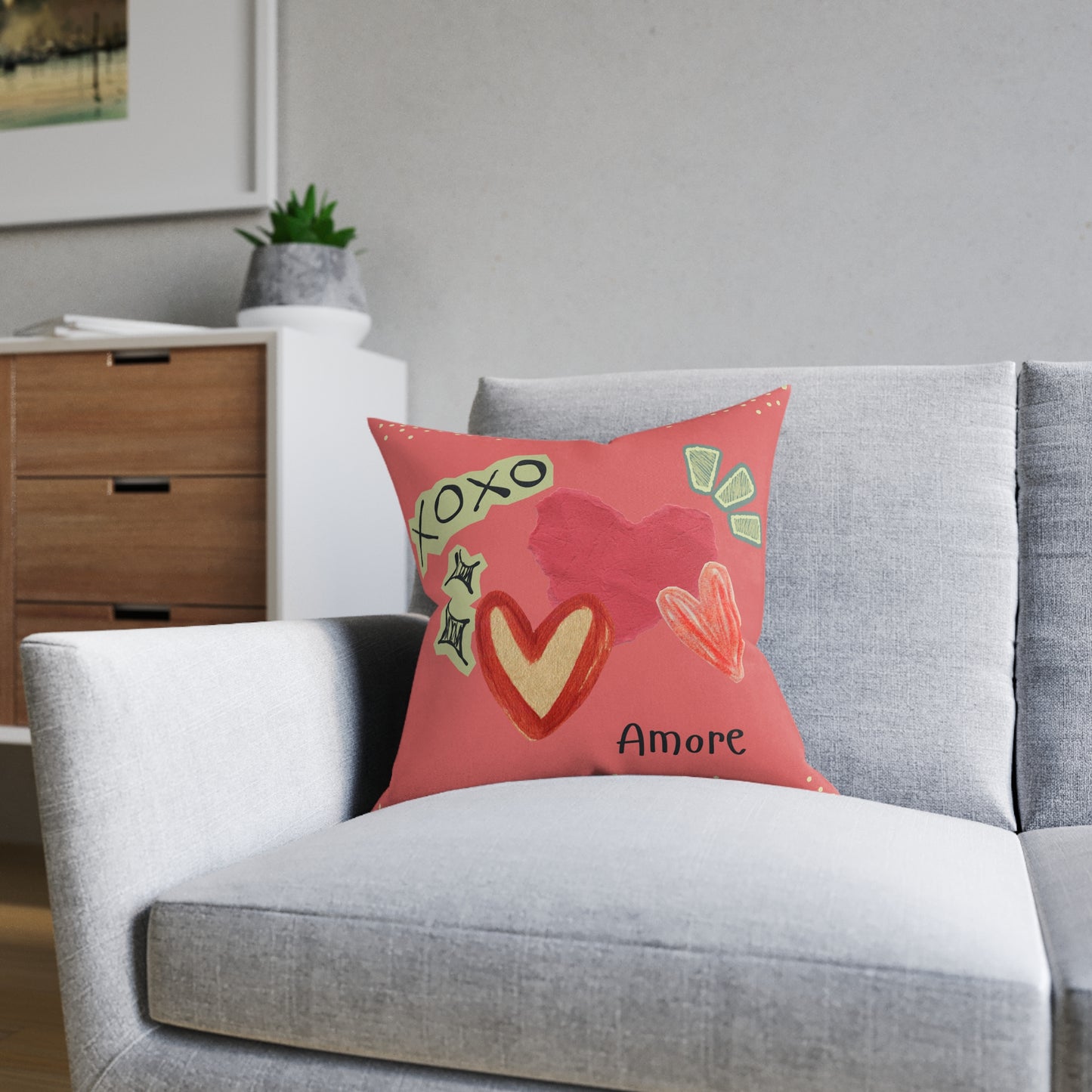 Amore Square Pillow - Pink Back