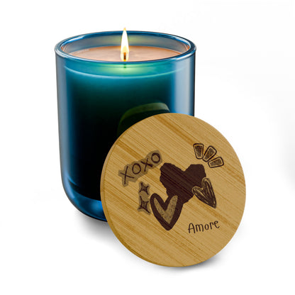 Amore XOXO 14oz Scented Soy Candle with Engraved Bamboo Lid