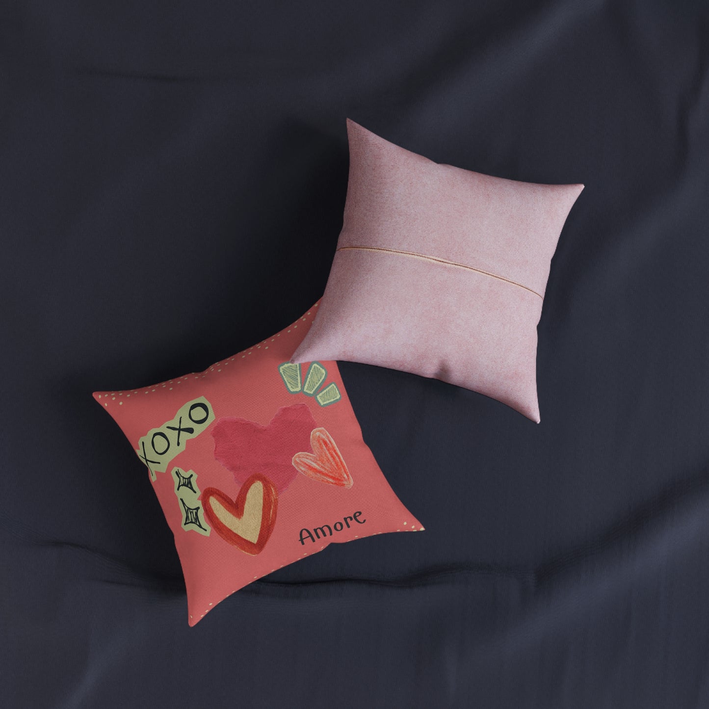 Amore Square Pillow - Pink Back